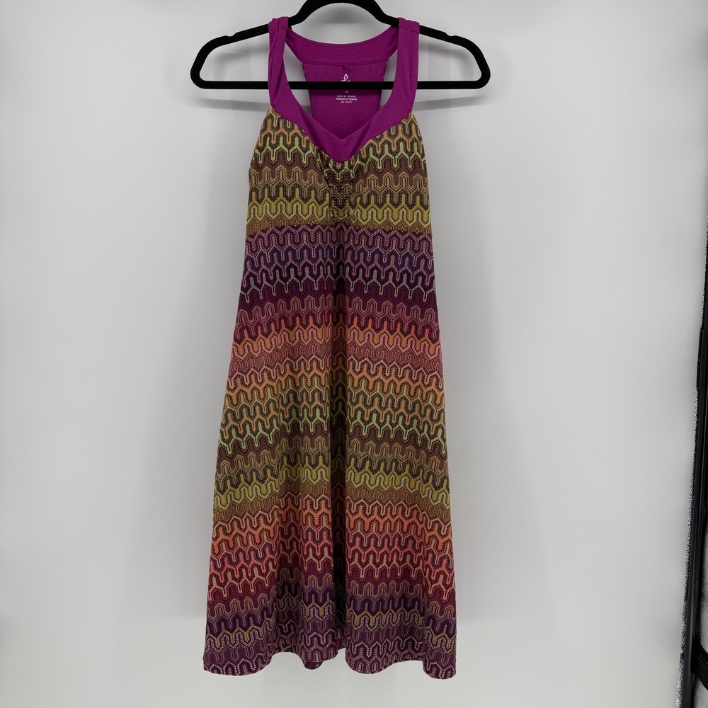 Prana Womens Quinn Dress Purple Geometric Racerback Activewear Dress Medium